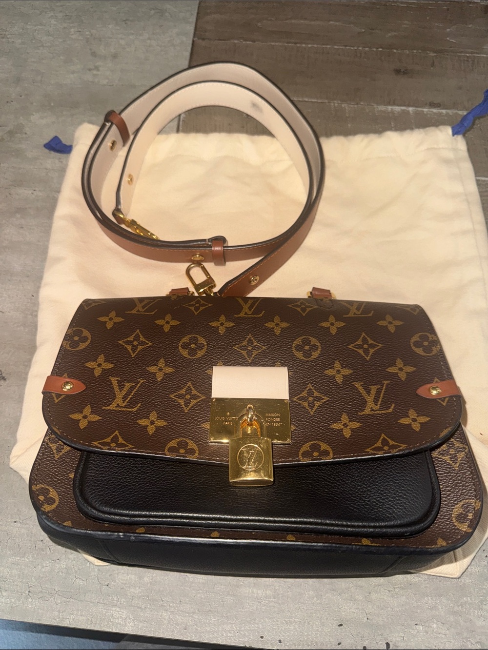 Louis Vuitton Brown Monogram Crossbody with Black Trim and Gold Hardware